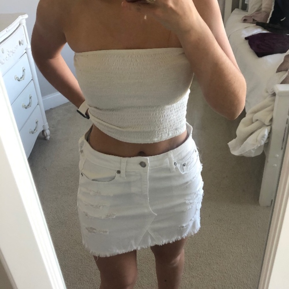 White Ripped Jean Skirt